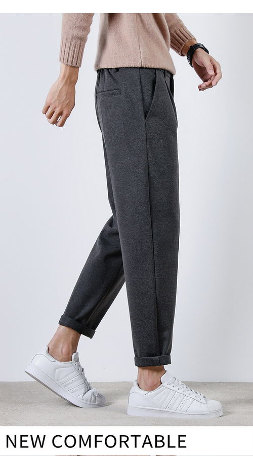 汤河之家2021男士春秋季毛呢休闲裤 宽松韩版潮流新风尚
